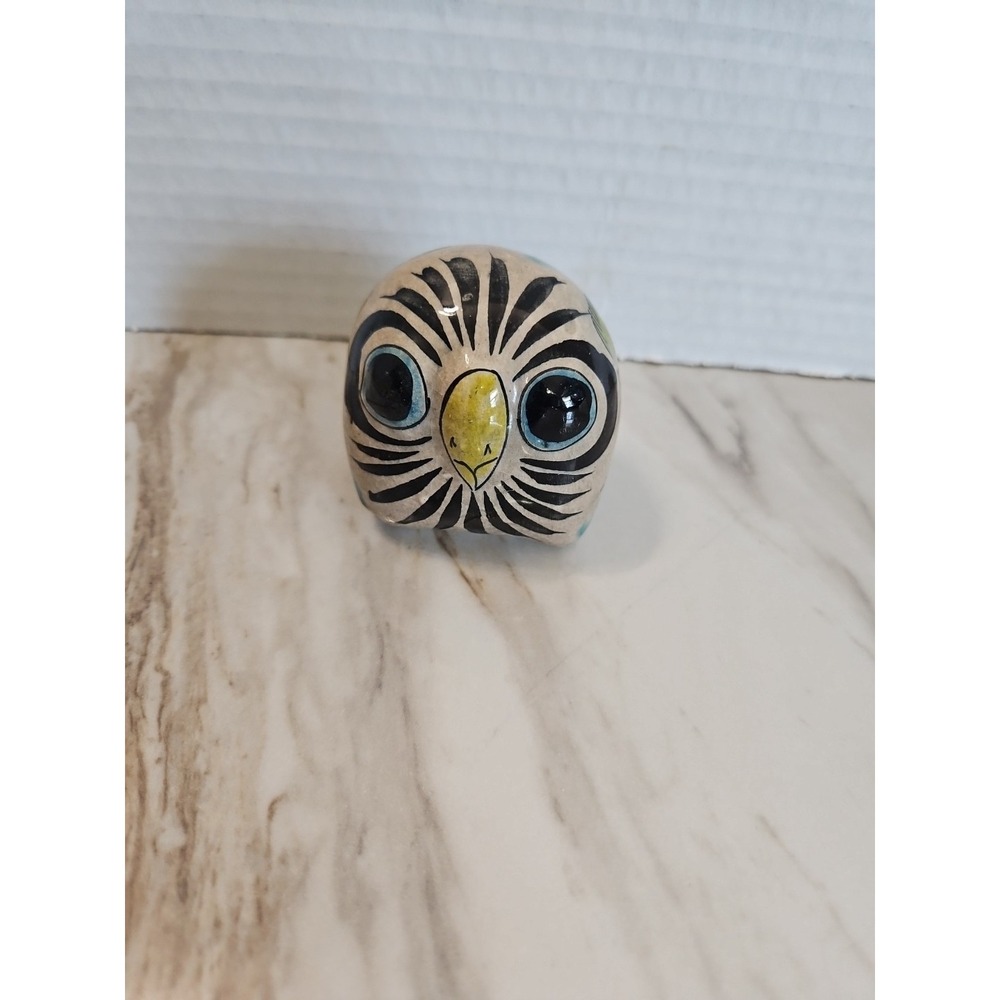 Vtg Tonala Mexican Folk Art Hand Painted Pottery Mini Owl Figurine 2" Mexico